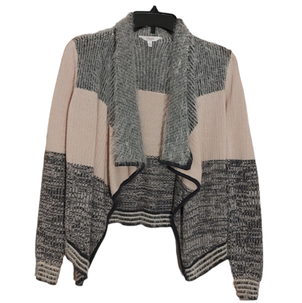 Candie's Gray & Lt Peach Open Waterfall Cardigan sz Small